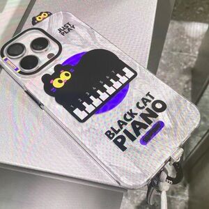 Black Cat Piano Phone Case - Black and Purple